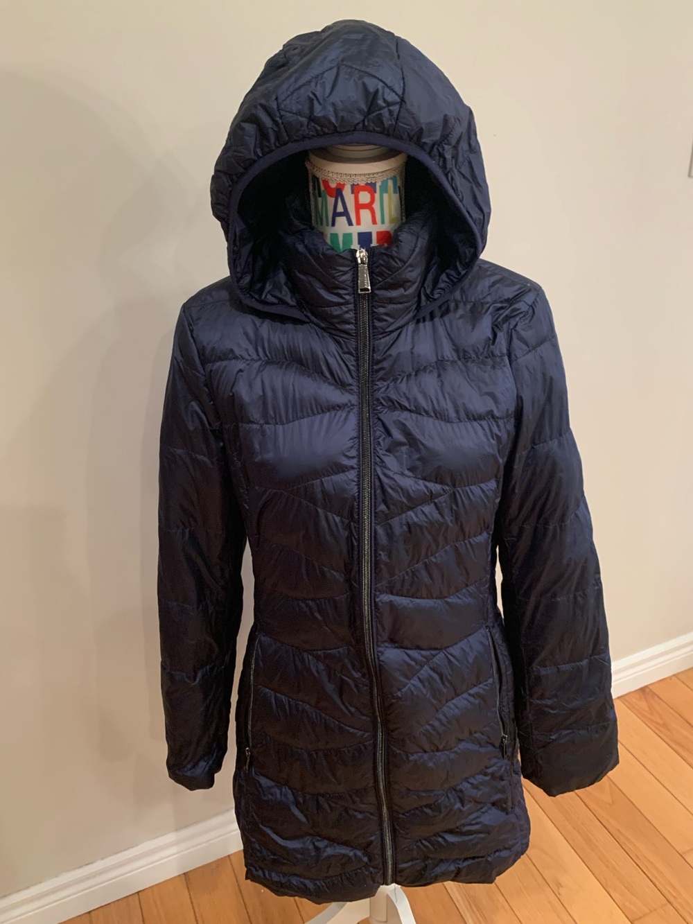 BCBGeneration Hooded Ultra Lightweight Packable Down Puffer Coat - Navy